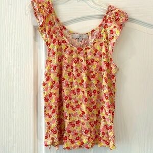 Loft Medium babydoll summer top! pink and orange florals
